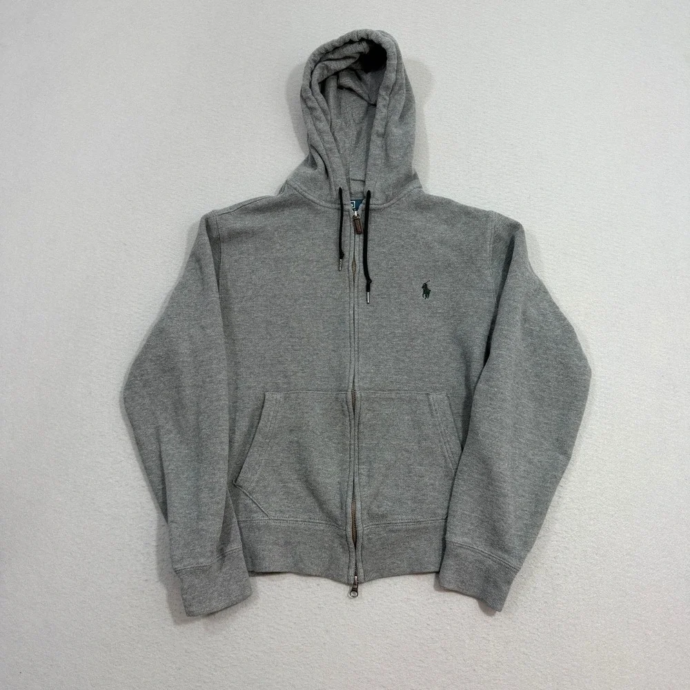 Polo Ralph Lauren Hoodie Mens Small Gray Full Zip Pony Logo Cotton Sweatshirt
